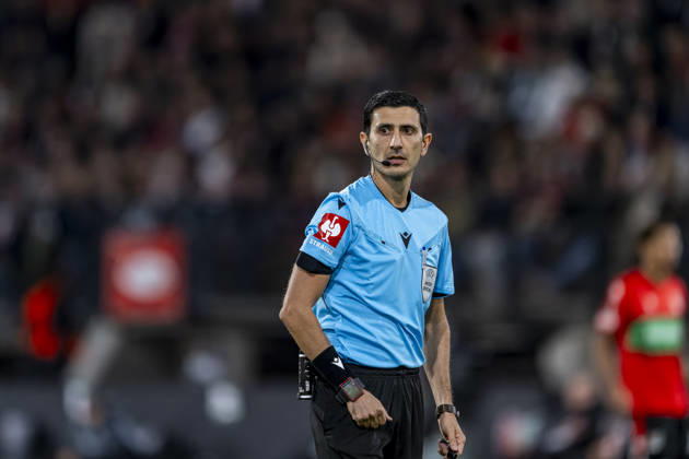 NIJMEGEN - referee Aliyar Aghayev during the UEFA Europa League match between N.E.C. and Levski Sofia at Stadion De Goffert on 15 October 2026 in Nijmegen, Nederland. (Photo by DeFodi Images) -
