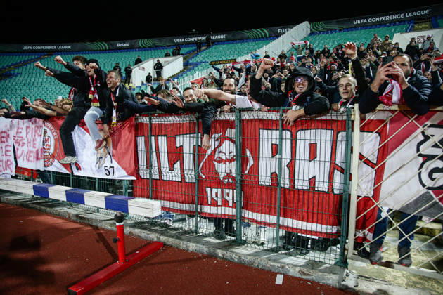 SOCCER - UEFA Conference League - CSKA vs. AS Monaco Photo by IPA ABACAPRESS.COM89728649 - Monaco fans celebrate after the UEFA Conference League match between PFC CSKA and AS Monaco at Vasil Levski National Stadium in Sofia, Bulgaria, on October 15, 2026 Sofia Bulgaria Copyright: xIPAxSport ABACAx