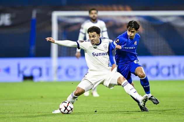 GNK Dinamo v RSC Anderlecht - UEFA Europa League ZAGREB, CROATIA - OCTOBER 15 : Stroeykens Mario midfielder of RSC Anderlecht, Almena Iker midfielder of GNK Dinamo Zagreb in action during the UEFA Europa League 2026 27 League Phase matchday 2 match between GNK Dinamo and RSC Anderlecht on October 15, 2026 in Zagreb, Croatia, 15 10 2026 Zagreb Croatia  Copyright: xNicoxVereeckenx