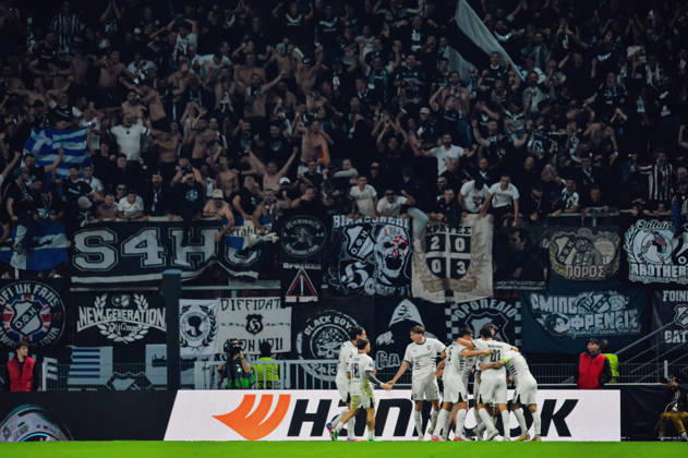 FOOTBALL : Stade Rennais vs OFI Crete - Europa League - Journée 2 - 15 10 2026 Joie des joueurs de OFI Crete aprés le but de Taxiarchis Fountas (OFI Crete) RennesFrance  Copyright: xBaptistexAutissierx