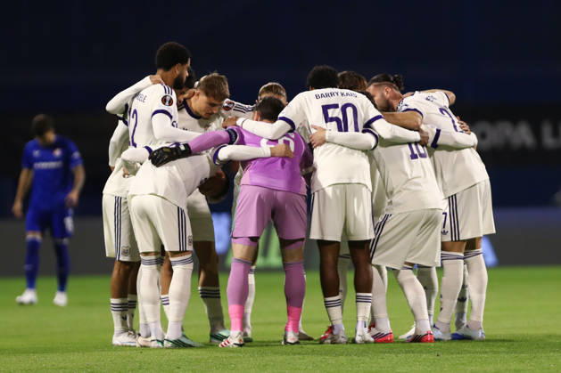 Zagreb, Croatia, 15th October 2026. UEFA Europa League. League phase, Matchday 2, Dinamo Zagreb vs Anderlecht at Maksimir Stadium, Zagreb. Anderlecht players before the match. UEFA Europa League, Dinamo Zagreb vs Anderlecht. 