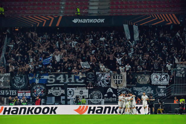 FOOTBALL : Stade Rennais vs OFI Crete - Europa League - Journée 2 - 15 10 2026 Joie des joueurs de OFI Crete aprés le but de Taxiarchis Fountas (OFI Crete) RennesFrance  Copyright: xBaptistexAutissierx