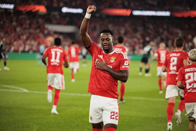 Jhon Duran seen celebrating after scoring goal during UEFA Europa League 2026 2027 league phase game between teams of SL Benfica and Celtic FC at Estadio Da Luz (Maciej Rogowski Ball Raw Images PT) Lisbon Estadio Da Luz Portugal Copyright: xMaciejxRogowskix maciejrogowski_benfica_celtic_2627-13