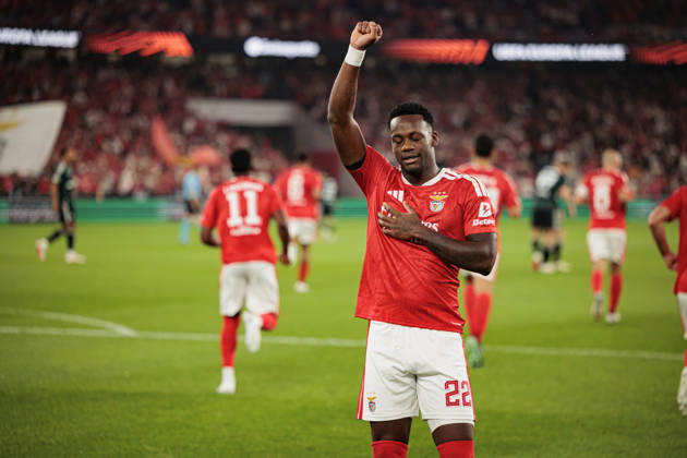 Jhon Duran seen celebrating after scoring goal during UEFA Europa League 2026 2027 league phase game between teams of SL Benfica and Celtic FC at Estadio Da Luz (Maciej Rogowski Ball Raw Images PT) Lisbon Estadio Da Luz Portugal Copyright: xMaciejxRogowskix maciejrogowski_benfica_celtic_2627-15