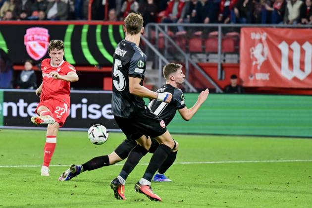 ENSCHEDE , 15Ã10-2026 , Stadium Grolsch Veste , season 2026 2027 , UEFA Conference League football , match between FC Twente and FC Thun , picture shows FC Twente player Sondre Orjasaeter Twente - Thun  x208455102x Copyright: