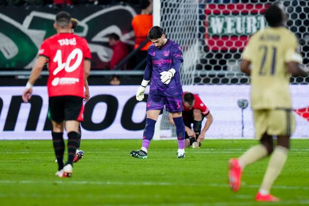 NIJMEGEN , 15-10-2026 , Stadium De Goffert , season 2026 2027 , UEFA Europa League football , match between NEC Nijmegen and Levski Sofia , picture shows NEC Nijmegen goalkeeper Gonzalo Crettaz disappointed after the 0-1 NEC - Levski Sofia  x208455110x Copyright: