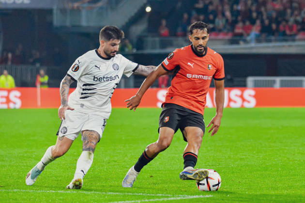 FOOTBALL : Stade Rennais vs OFI Crete - Europa League - Journée 2 - 15 10 2026 Moussa Al-Tamari (Stade Rennais) Taxiarchis Fountas (OFI Crete) RennesFrance  Copyright: xBaptistexAutissierx