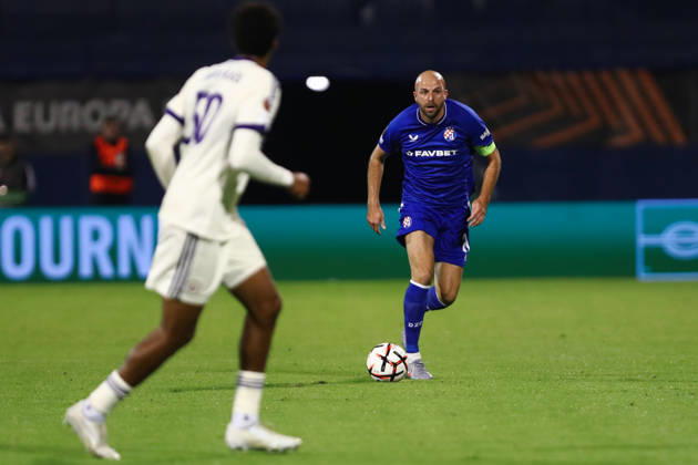 Zagreb, Croatia, 15th October 2026. UEFA Europa League. League phase, Matchday 2, Dinamo Zagreb vs Anderlecht at Maksimir Stadium, Zagreb. Josip MISIC (27) with the ball. UEFA Europa League, Dinamo Zagreb vs Anderlecht. 
