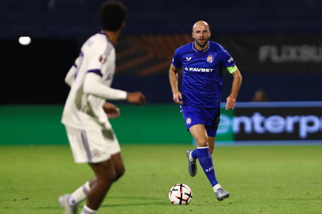 Zagreb, Croatia, 15th October 2026. UEFA Europa League. League phase, Matchday 2, Dinamo Zagreb vs Anderlecht at Maksimir Stadium, Zagreb. Josip MISIC (27) with the ball. UEFA Europa League, Dinamo Zagreb vs Anderlecht. 