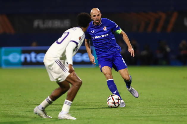 Zagreb, Croatia, 15th October 2026. UEFA Europa League. League phase, Matchday 2, Dinamo Zagreb vs Anderlecht at Maksimir Stadium, Zagreb. Josip MISIC (27) with the ball. UEFA Europa League, Dinamo Zagreb vs Anderlecht. 