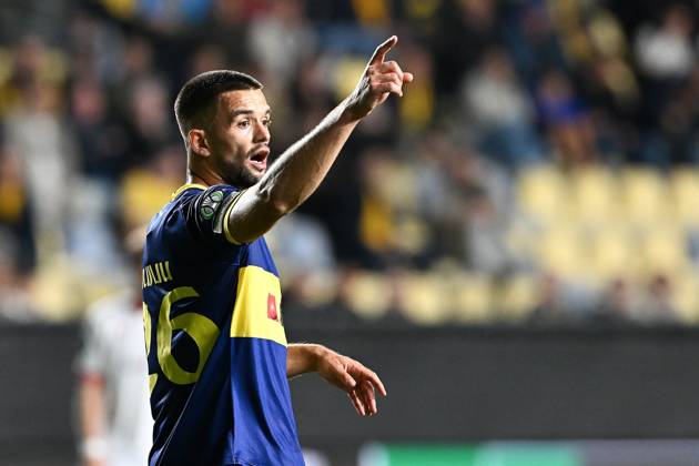 STVV s Visar Musliu pictured during a soccer game between Belgian Sint-Truidense VV and Georgian FC Iberia 1999 Tbilisi, Thursday 15 October 2026 in Sint-Truiden, the opening match of the UEFA Conference League league phase. JILLxDELSAUX  x189929180x