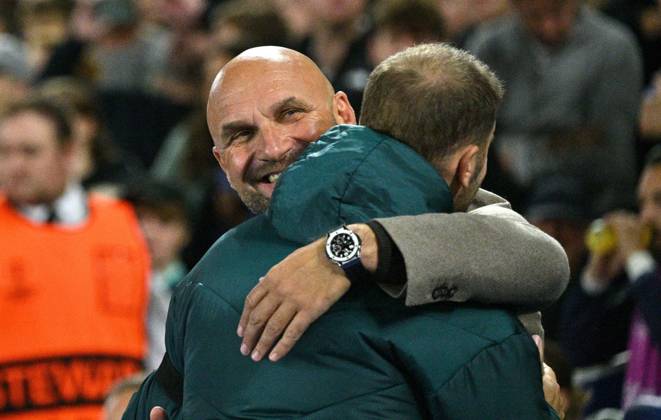 Zeliko Sopic the head coach of Kauno Zaigiris hugs Brighton head coach Fabian Hurzeler during the UEFA Conference League match between Brighton and Hove Albion and Kuano Zalgiris at the American Express Stadium , Brighton , UK - 15th October 2026 Brighton & Hove Albion vs Kuano Zalgiris UEFA Conference League Football, Amex Stadium, Sussex, United Kingdom - 15 Oct 2026Brighton Amex Stadium Sussex United Kingdom Editorial use only. No merchandising. For Football images FA and Premier League restrictions apply inc. no internet mobile usage without FAPL license - for details contact Football Dataco  Copyright: xSimonxDack TPI Shutterstockx 17218395k