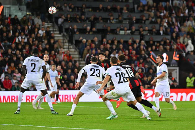 Bournemouth v Sturm Graz, Europa League Goal 1-0 - Evanilson (9) of AFC Bournemouth scores the opening goal during the Europa League match between Bournemouth and Sturm Graz at the Vitality Stadium, Bournemouth, UK on 15 October 2026. Bournemouth Vitality Stadium Dorset UK Editorial use only , Copyright: xGrahamxHuntx PSI-25011-0081