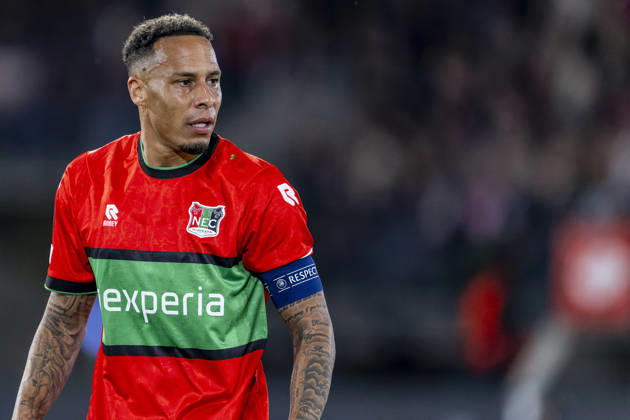 NIJMEGEN - NEC Nijmegen forward Tjaronn Chery during the UEFA Europa League match between N.E.C. and Levski Sofia at Stadion De Goffert on 15 October 2026 in Nijmegen, Nederland. (Photo by DeFodi Images) -