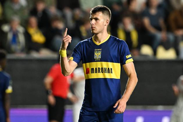 STVV s Samed Bazdar pictured during a soccer game between Belgian Sint-Truidense VV and Georgian FC Iberia 1999 Tbilisi, Thursday 15 October 2026 in Sint-Truiden, the opening match of the UEFA Conference League league phase. JILLxDELSAUX  x189929829x