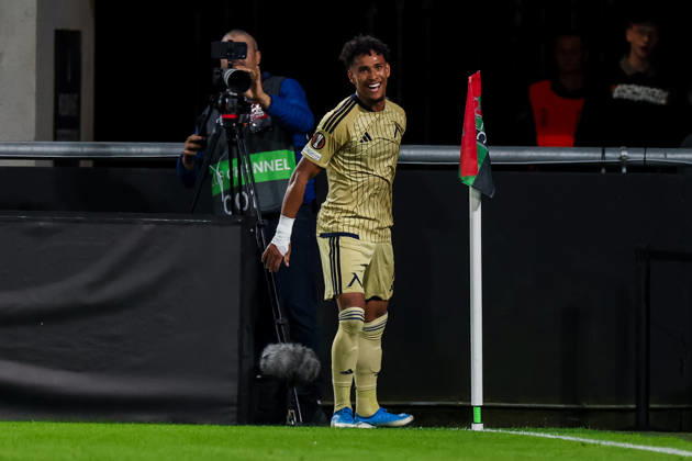 NIJMEGEN, NETHERLANDS - OCTOBER 15: Reinaldo of Levski Sofia celebrates after scoring his team s first goal during the UEFA Europa League 2026 27 League Phase MD2 match between N.E.C. Nijmegen and PFC Levski Sofia at Goffertstadion on October 15, 2026 in Nijmegen, Netherlands.  Copyright: xRenexNijhuis MBxMediax