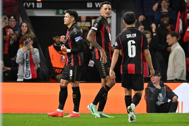 Bournemouth v Sturm Graz, Europa League Goal 1-0 - Evanilson (9) of AFC Bournemouth celebrates scoring the opening goal during the Europa League match between Bournemouth and Sturm Graz at the Vitality Stadium, Bournemouth, UK on 15 October 2026. Bournemouth Vitality Stadium Dorset UK Editorial use only , Copyright: xGrahamxHuntx PSI-25011-0086