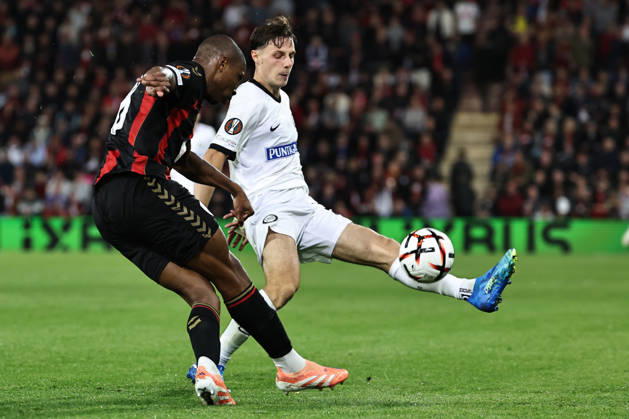 SOCCER - UEFA EL, Bournemouth vs Sturm BOURNEMOUTH,ENGLAND,15.OCT.26 - SOCCER - UEFA Europa League, AFC Bournemouth vs SK Sturm Graz. Image shows Bafode Diakite (Bournemouth) and Belmin Beganovic (Sturm).  GEPAxpictures xChrisxBauer