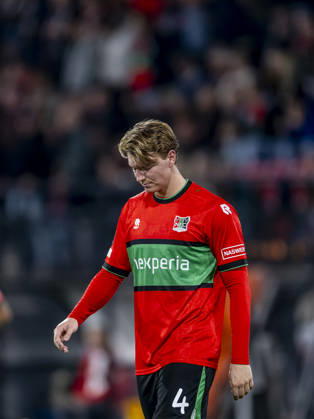 NIJMEGEN - NEC Nijmegen defender Perr Schuurs during the UEFA Europa League match between N.E.C. and Levski Sofia at Stadion De Goffert on 15 October 2026 in Nijmegen, Netherlands. (Photo by DeFodi Images) -