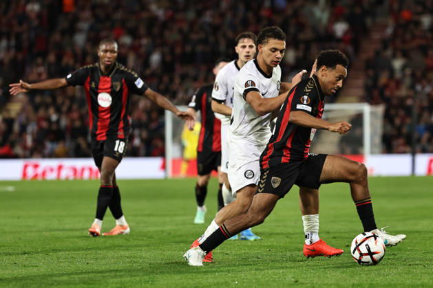 SOCCER - UEFA EL, Bournemouth vs Sturm BOURNEMOUTH,ENGLAND,15.OCT.26 - SOCCER - UEFA Europa League, AFC Bournemouth vs SK Sturm Graz. Image shows Tyler Adams (Bournemouth) and Jacob Hoedl (Sturm).  GEPAxpictures xChrisxBauer