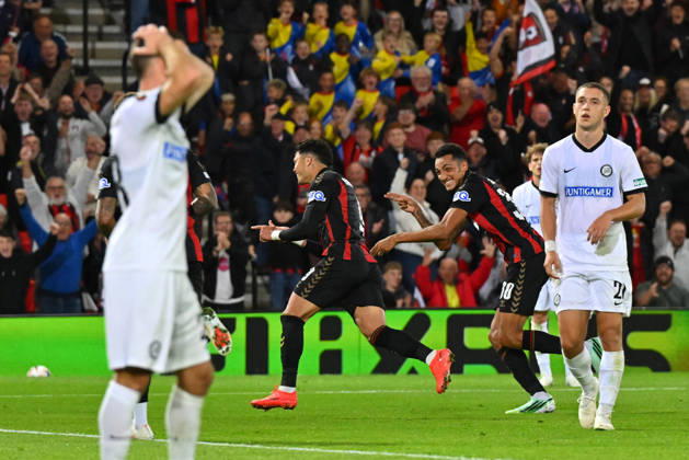Bournemouth v Sturm Graz, Europa League Goal 1-0 - Evanilson (9) of AFC Bournemouth celebrates scoring the opening goal during the Europa League match between Bournemouth and Sturm Graz at the Vitality Stadium, Bournemouth, UK on 15 October 2026. Bournemouth Vitality Stadium Dorset UK Editorial use only , Copyright: xGrahamxHuntx PSI-25011-0091