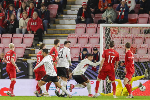 Soccer, Conference League 2026: Lincoln Red Imps Defeat Bergen 20261015 Lincoln Red Imps Kike Gomez scores the 0-1 goal during the Conference League soccer match between SK Brann and Lincoln Red Imps at Brann Stadium. Photo by Paul S. Amundsen, NTB, Bergen, Norway. EDITORIAL USE ONLY. RESTRICTED USE FOR BETTING COMPANIES  Copyright: xPaulxS.xAmundsenx xNTBx