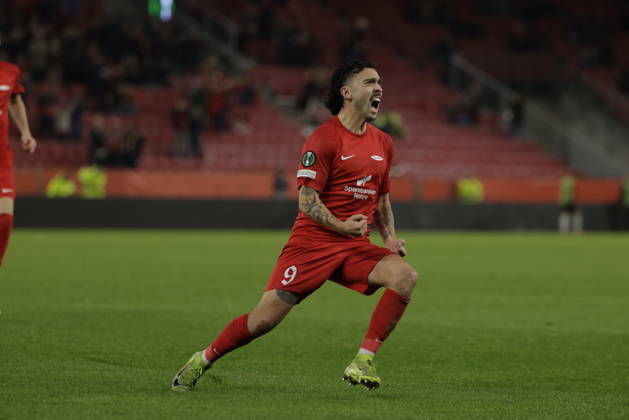 Soccer, Conference League 2026: Lincoln Red Imps vs. Brann, Bergen, October 15, 2026. Brann’s Niklas Castro celebrates the 1-1 goal during the Conference League soccer match between SK Brann and Lincoln Red Imps at Brann Stadium. Photo by Paul S. Amundsen, NTB, Bergen, Norway. EDITORIAL USE ONLY. RESTRICTED USE FOR BETTING COMPANIES  Copyright: xPaulxS.xAmundsenx xNTBx