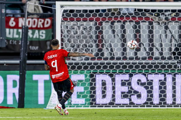 NIJMEGEN - N.E.C. Nijmegen forward Tjaronn Chery scores into the empty net to make it 1-1 during the UEFA Europa League match between N.E.C. and Levski Sofia at Stadion De Goffert on 15 October 2026 in Nijmegen, Netherlands. (Photo by DeFodi Images) -