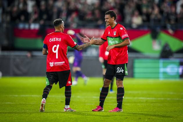 NIJMEGEN , 15-10-2026 , Stadium De Goffert , season 2026 2027 , UEFA Europa League football , match between NEC Nijmegen and Levski Sofia , picture shows NEC Nijmegen player Tjaronn Chery scores the 1-1 NEC - Levski Sofia  x208456800x Copyright: