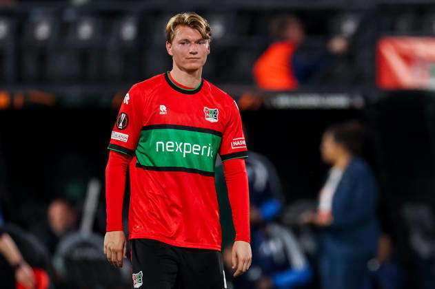NIJMEGEN, NETHERLANDS - OCTOBER 15: Perr Schuurs of NEC Nijmegen looks on during the UEFA Europa League 2026 27 League Phase MD2 match between N.E.C. Nijmegen and PFC Levski Sofia at Goffertstadion on October 15, 2026 in Nijmegen, Netherlands.  Copyright: xRenexNijhuis MBxMediax