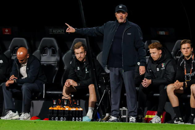 NIJMEGEN, NETHERLANDS - OCTOBER 15: NEC Nijmegen head coach Dick Schreuder gestures during the UEFA Europa League 2026 27 League Phase MD2 match between N.E.C. Nijmegen and PFC Levski Sofia at Goffertstadion on October 15, 2026 in Nijmegen, Netherlands.  Copyright: xRenexNijhuis MBxMediax
