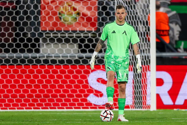 NIJMEGEN, NETHERLANDS - OCTOBER 15: Levski Sofia goalkeeper Svetoslav Vutsov controls the ball during the UEFA Europa League 2026 27 League Phase MD2 match between N.E.C. Nijmegen and PFC Levski Sofia at Goffertstadion on October 15, 2026 in Nijmegen, Netherlands.  Copyright: xRenexNijhuis MBxMediax