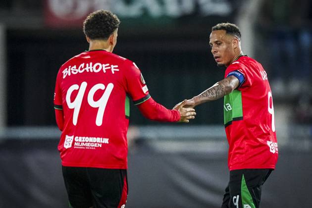 NIJMEGEN , 15-10-2026 , Stadium De Goffert , season 2026 2027 , UEFA Europa League football , match between NEC Nijmegen and Levski Sofia , picture shows NEC Nijmegen player Tjaronn Chery scores the 1-1 NEC - Levski Sofia  x208456810x Copyright: