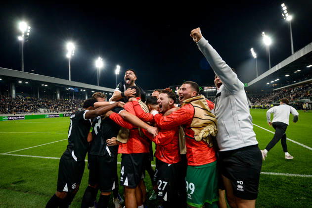 LUGANO, SWITZERLAND - OCTOBER 15: Lugano celebrate the victory during the UEFA Conference League 2026 27 League Phase MD1 match between FC Lugano and FK Crvena Zvezda at Lugano Arena on October 15, 2026 in Lugano, Switzerland. Lugano Lugano Arena Ticino Switzerland Copyright: xJustPictures.ch AndreaxBrancax jp-en-EuSpIm-AB_15102026_1451