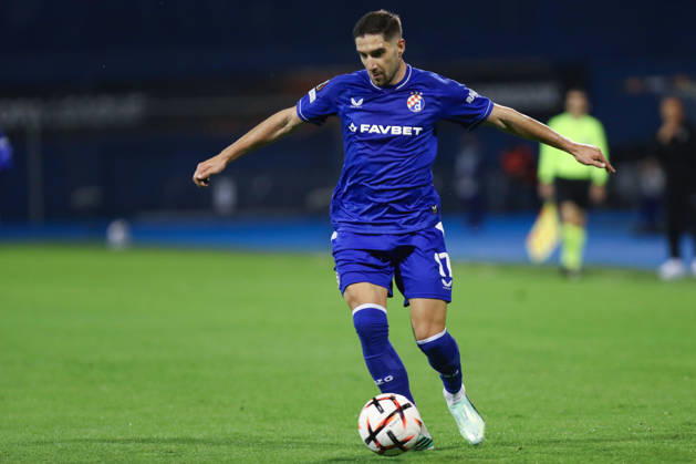 Zagreb, Croatia, 15th October 2026. UEFA Europa League. League phase, Matchday 2, Dinamo Zagreb vs Anderlecht at Maksimir Stadium, Zagreb. Luka IVANUSEC (17) with the ball. UEFA Europa League, Dinamo Zagreb vs Anderlecht.