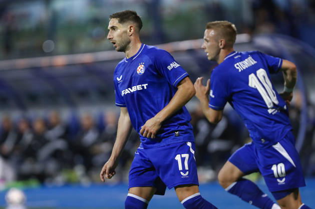 Zagreb, Croatia, 15th October 2026. UEFA Europa League. League phase, Matchday 2, Dinamo Zagreb vs Anderlecht at Maksimir Stadium, Zagreb. Luka IVANUSEC (17) and Luka STOJKOVIC (10). UEFA Europa League, Dinamo Zagreb vs Anderlecht.