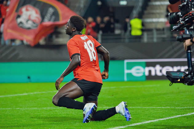 FOOTBALL : Stade Rennais vs OFI Crete - Europa League - Journée 2 - 15 10 2026 Joie des joueurs du Stade Rennais aprés le but de Mahamadou Nagida (Stade Rennais) RennesFrance  Copyright: xBaptistexAutissierx