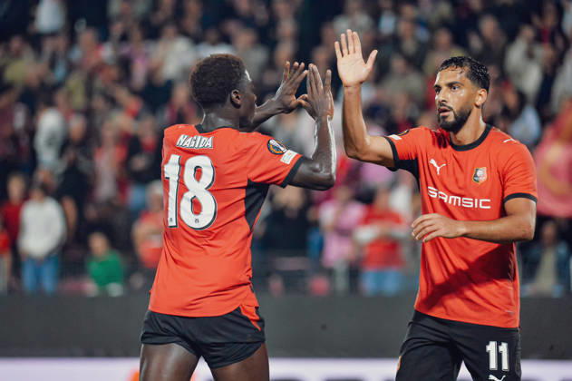 FOOTBALL : Stade Rennais vs OFI Crete - Europa League - Journée 2 - 15 10 2026 Joie des joueurs du Stade Rennais aprés le but de Mahamadou Nagida (Stade Rennais) RennesFrance  Copyright: xBaptistexAutissierx