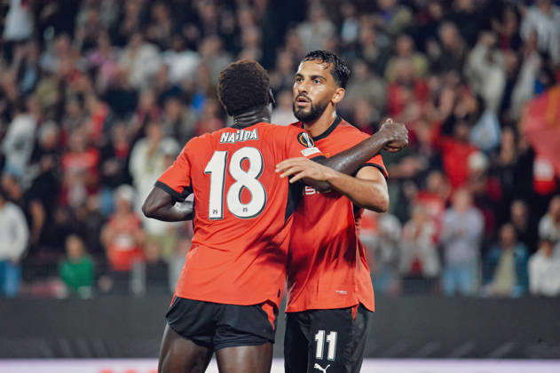 FOOTBALL : Stade Rennais vs OFI Crete - Europa League - Journée 2 - 15 10 2026 Joie des joueurs du Stade Rennais aprés le but de Mahamadou Nagida (Stade Rennais) RennesFrance  Copyright: xBaptistexAutissierx