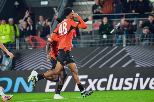 FOOTBALL : Stade Rennais vs OFI Crete - Europa League - Journée 2 - 15 10 2026 Joie des joueurs du Stade Rennais aprés le but de Abdelhamid Ait Boudlal (Stade Rennais) RennesFrance  Copyright: xBaptistexAutissierx