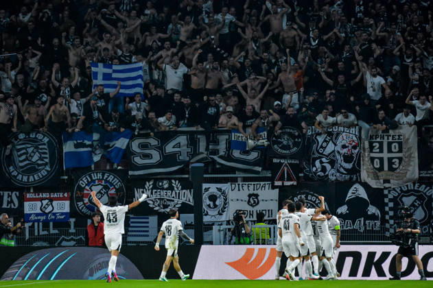 FOOTBALL : Stade Rennais vs OFI Crete - Europa League - Journée 2 - 15 10 2026 Joie des joueurs de OFI Crete aprés le but de Taxiarchis Fountas (OFI Crete) RennesFrance  Copyright: xBaptistexAutissierx