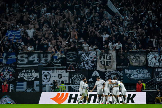 FOOTBALL : Stade Rennais vs OFI Crete - Europa League - Journée 2 - 15 10 2026 Joie des joueurs de OFI Crete aprés le but de Taxiarchis Fountas (OFI Crete) RennesFrance  Copyright: xBaptistexAutissierx
