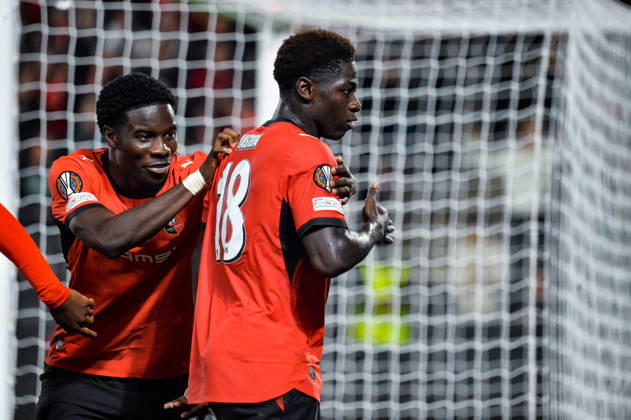 FOOTBALL : Stade Rennais vs OFI Crete - Europa League - Journée 2 - 15 10 2026 Joie des joueurs du Stade Rennais aprés le but de Mahamadou Nagida (Stade Rennais) RennesFrance  Copyright: xBaptistexAutissierx