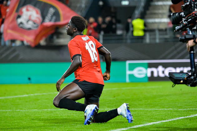 FOOTBALL : Stade Rennais vs OFI Crete - Europa League - Journée 2 - 15 10 2026 Joie des joueurs du Stade Rennais aprés le but de Mahamadou Nagida (Stade Rennais) RennesFrance  Copyright: xBaptistexAutissierx