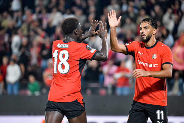 FOOTBALL : Stade Rennais vs OFI Crete - Europa League - Journée 2 - 15 10 2026 Joie des joueurs du Stade Rennais aprés le but de Mahamadou Nagida (Stade Rennais) RennesFrance  Copyright: xBaptistexAutissierx