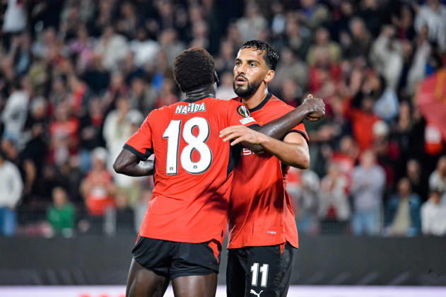 FOOTBALL : Stade Rennais vs OFI Crete - Europa League - Journée 2 - 15 10 2026 Joie des joueurs du Stade Rennais aprés le but de Mahamadou Nagida (Stade Rennais) RennesFrance  Copyright: xBaptistexAutissierx