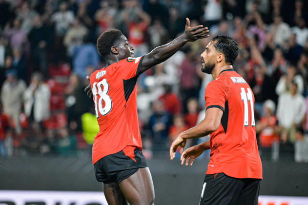 FOOTBALL : Stade Rennais vs OFI Crete - Europa League - Journée 2 - 15 10 2026 Joie des joueurs du Stade Rennais aprés le but de Mahamadou Nagida (Stade Rennais) RennesFrance  Copyright: xBaptistexAutissierx