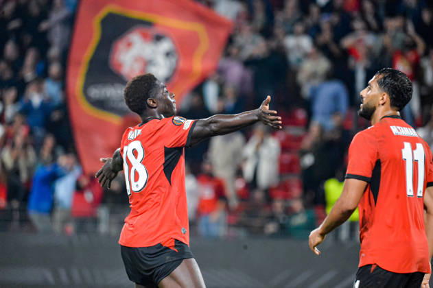 FOOTBALL : Stade Rennais vs OFI Crete - Europa League - Journée 2 - 15 10 2026 Joie des joueurs du Stade Rennais aprés le but de Mahamadou Nagida (Stade Rennais) RennesFrance  Copyright: xBaptistexAutissierx