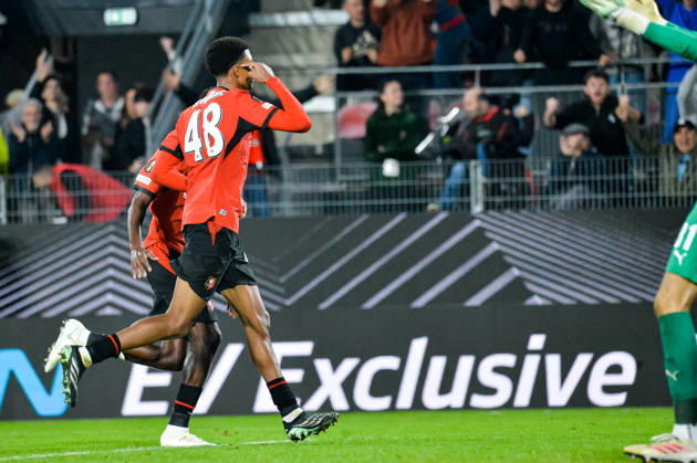 FOOTBALL : Stade Rennais vs OFI Crete - Europa League - Journée 2 - 15 10 2026 Joie des joueurs du Stade Rennais aprés le but de Abdelhamid Ait Boudlal (Stade Rennais) RennesFrance  Copyright: xBaptistexAutissierx