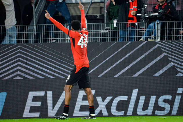 FOOTBALL : Stade Rennais vs OFI Crete - Europa League - Journée 2 - 15 10 2026 Joie des joueurs du Stade Rennais aprés le but de Abdelhamid Ait Boudlal (Stade Rennais) RennesFrance  Copyright: xBaptistexAutissierx